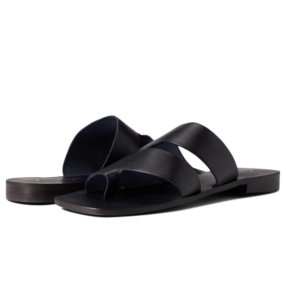 Free People Lander Black Leather Slide Sandal Slip On Flat Mules Summer Shoes 39 - Picture 2 of 9